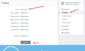 Nastavenia steny Vkontakte: povoliť, zakázať, zakázať, vymazať, obmedziť